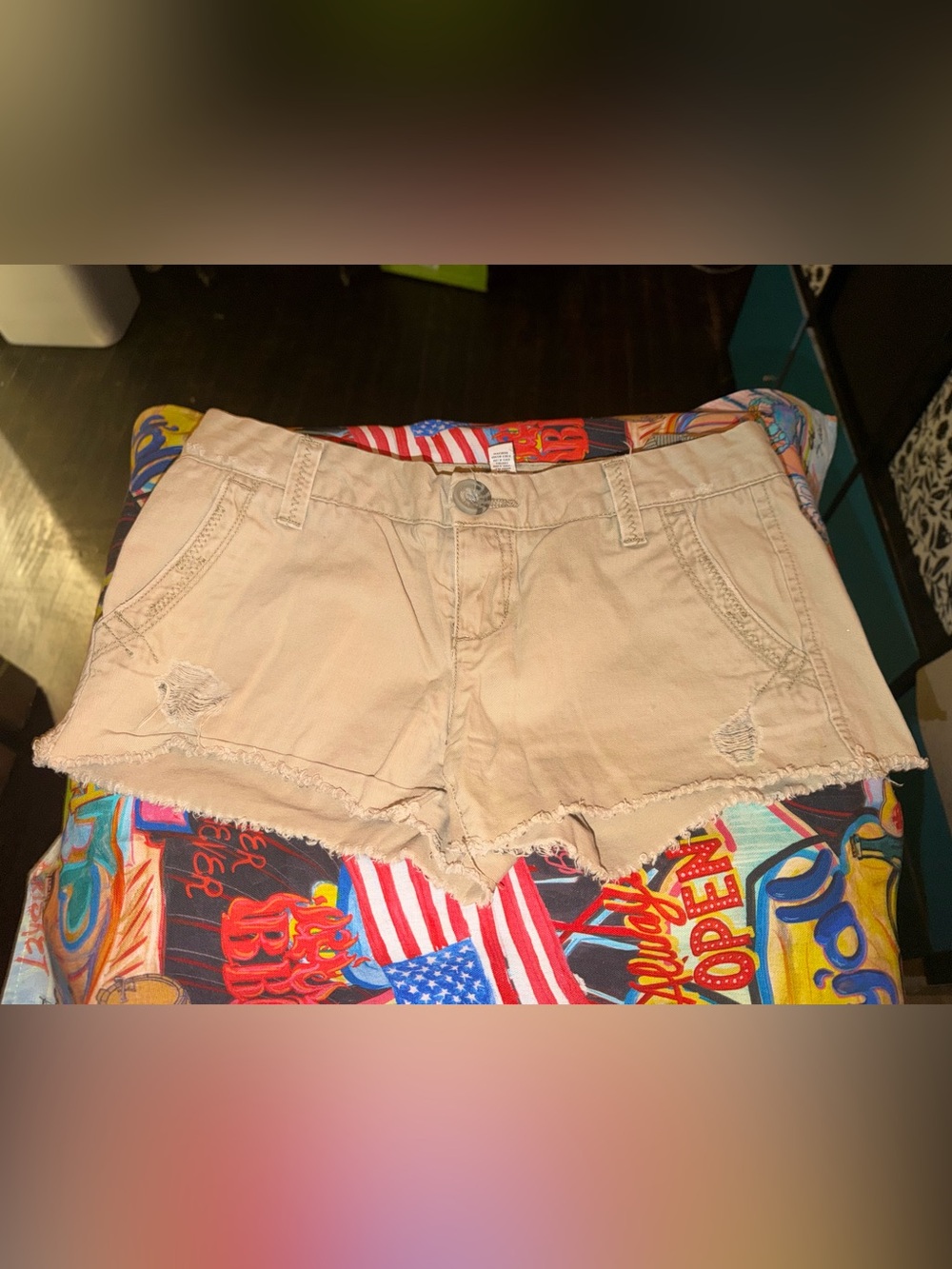 Aeropostale Khaki Distressed Frayed Hem Shorts